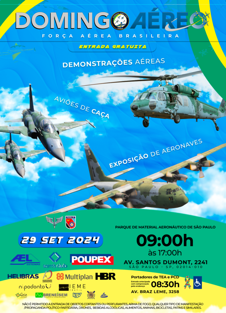 Banner Domingo Aéreo 2024 no Parque de Material Aeronáutico de São Paulo